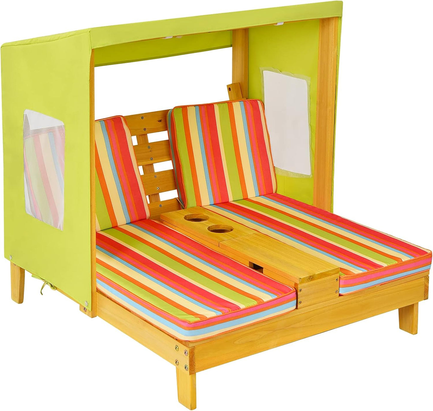 Tumbona doble para niños al aire libre con toldo y cojines