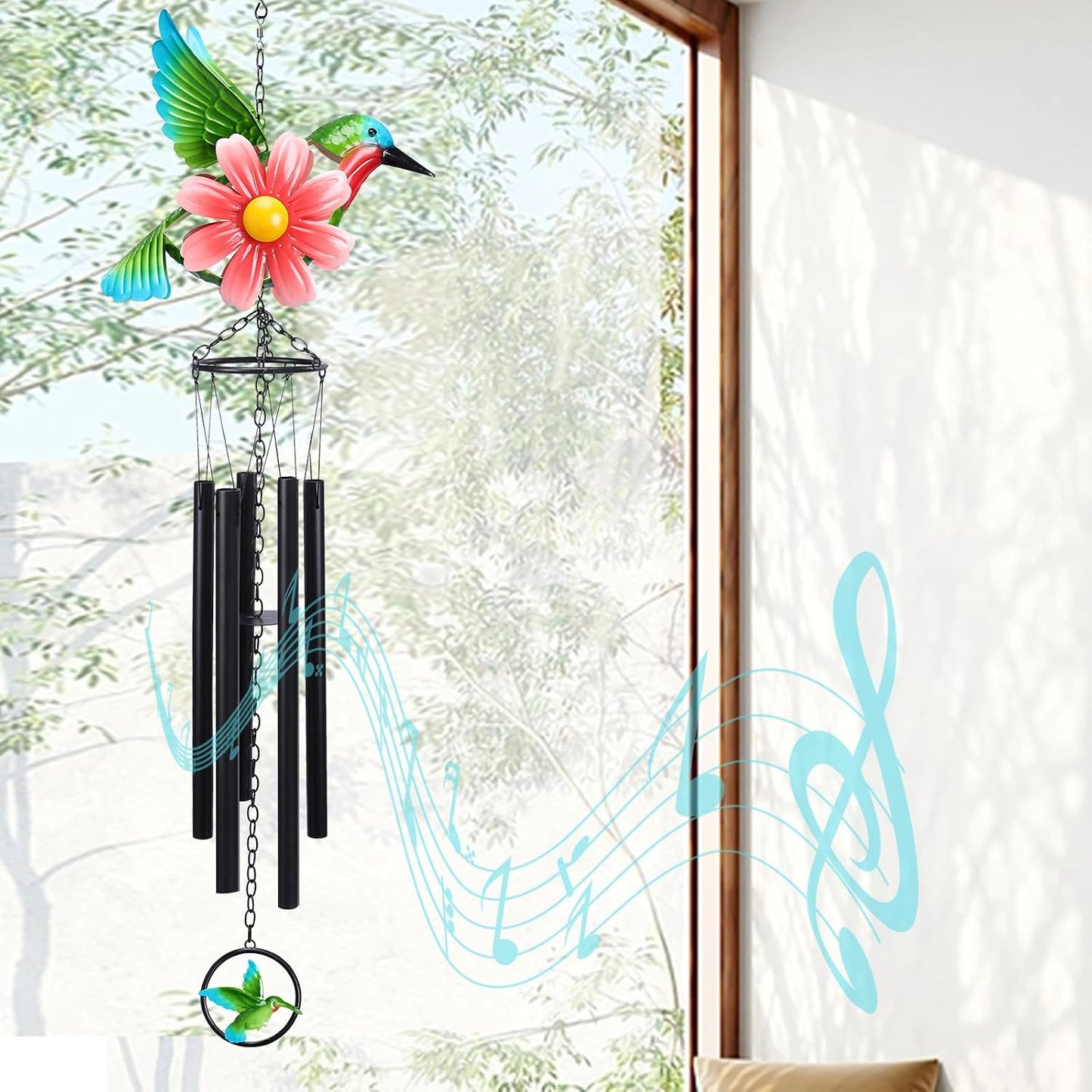 Campanillas de viento colibrí con flores para jardín y hogar