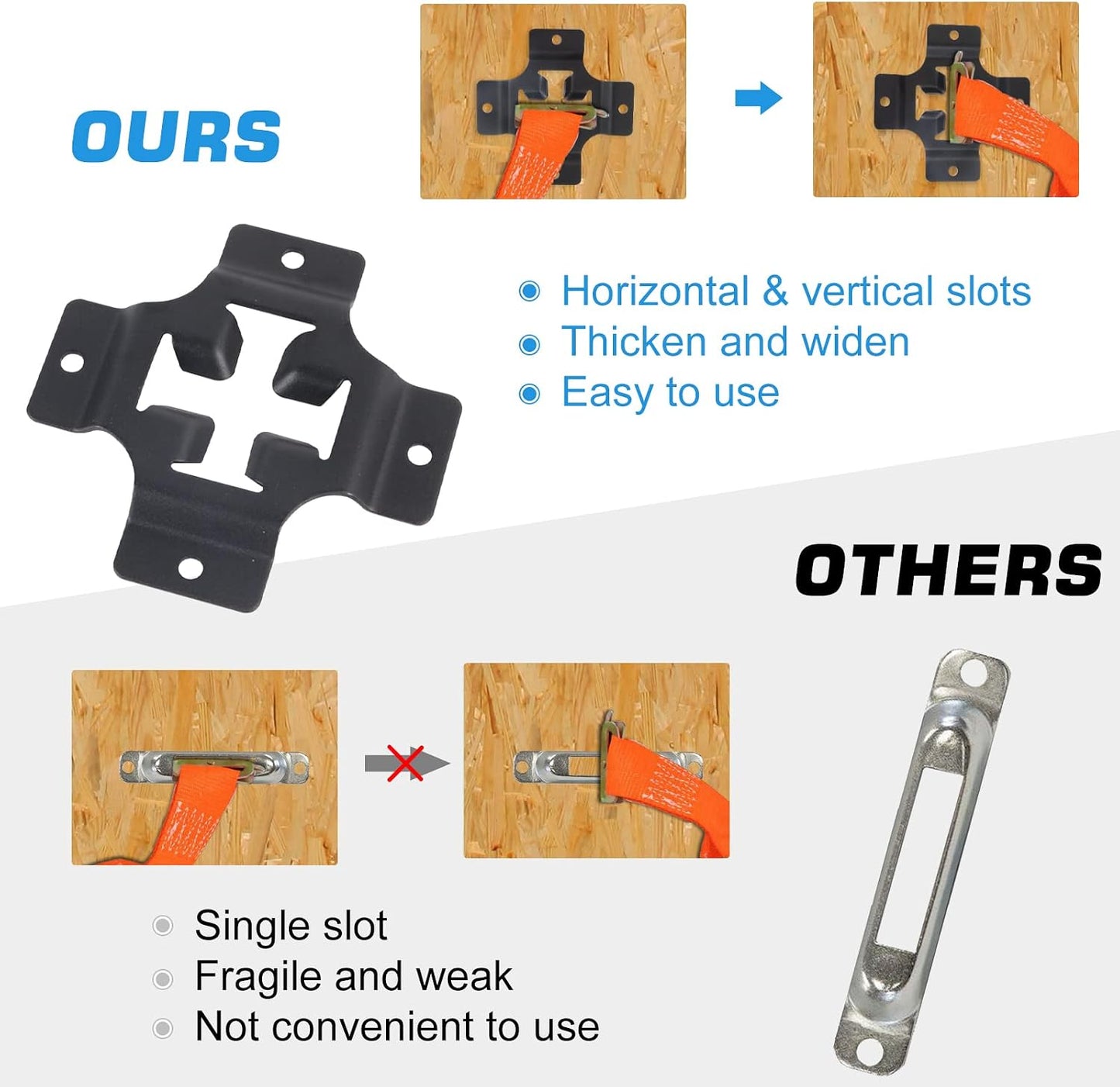4 E-Track Mini placas acero negro ranuras horizontales