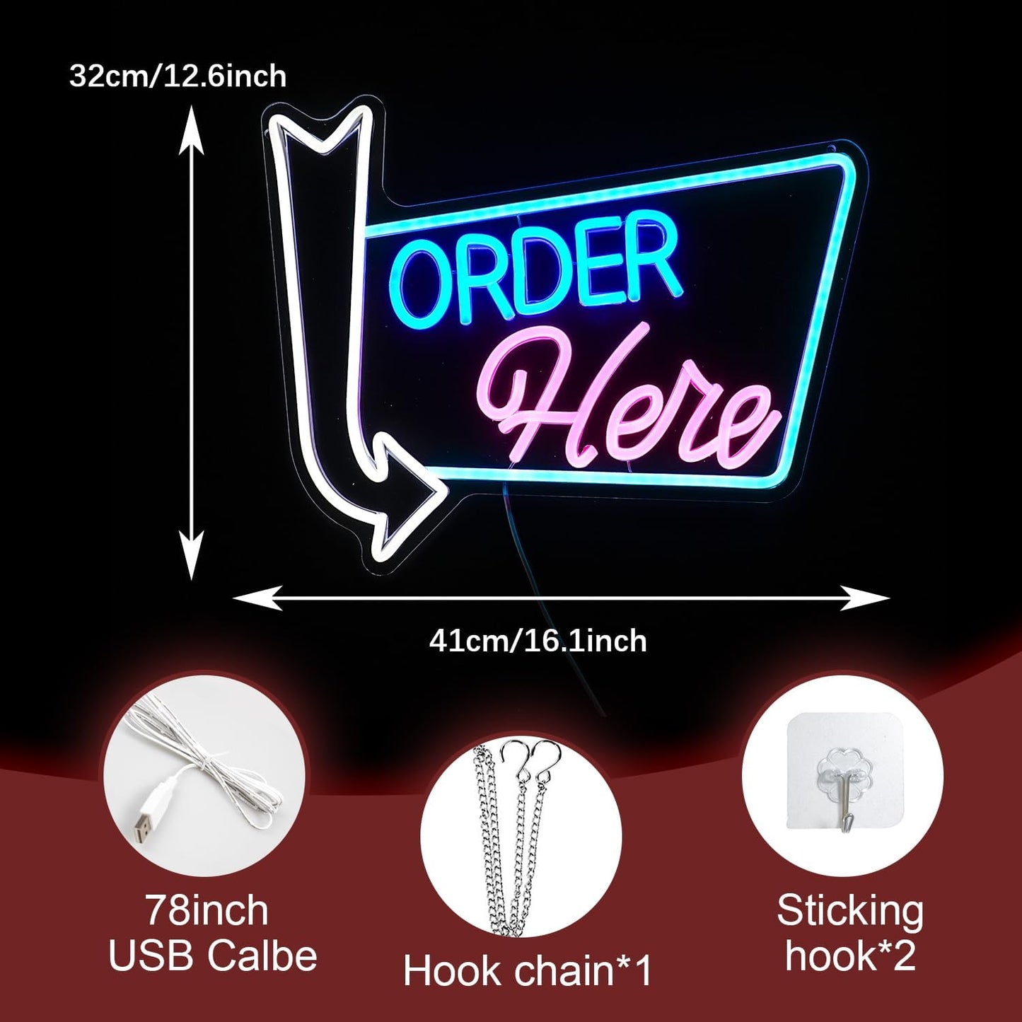 Letrero neón LED regulable para tienda bar 16x12pulg
