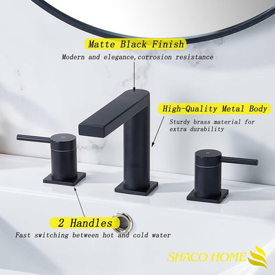 Grifo baño negro mate 8pulg dos asas 3 agujeros