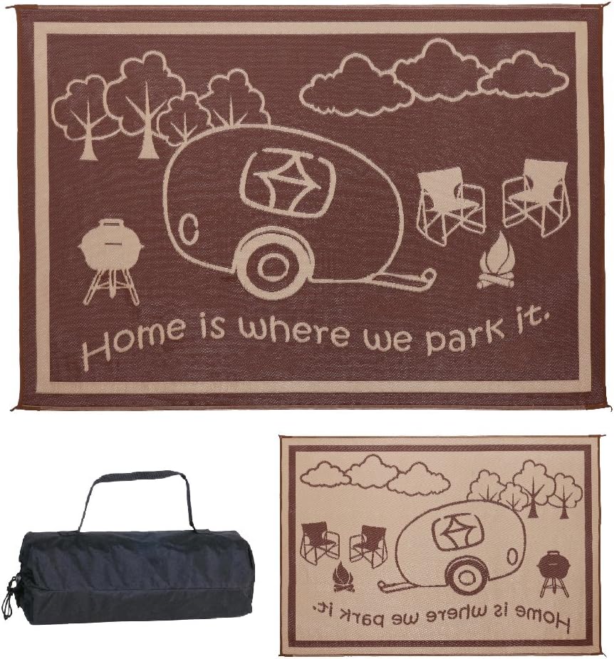 Alfombra reversible RV hogar 8x11ft color marrón/beige