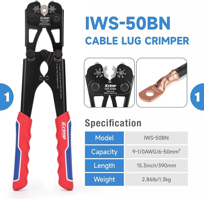 Kit herramienta engarzado terminal cable batería 8-1/0AWG