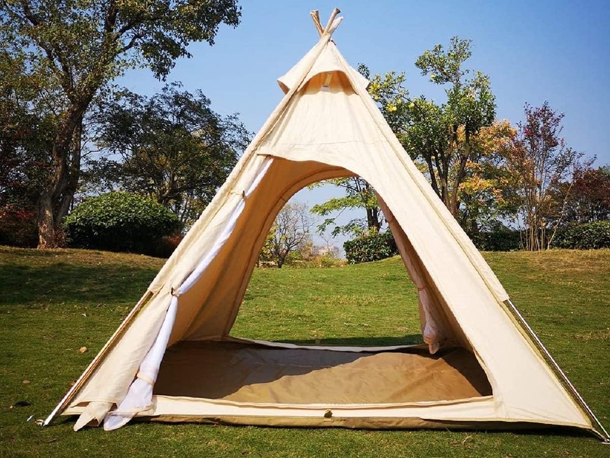 Tienda campaña piramidal doble puerta 7x7x6.5ft lona algodón