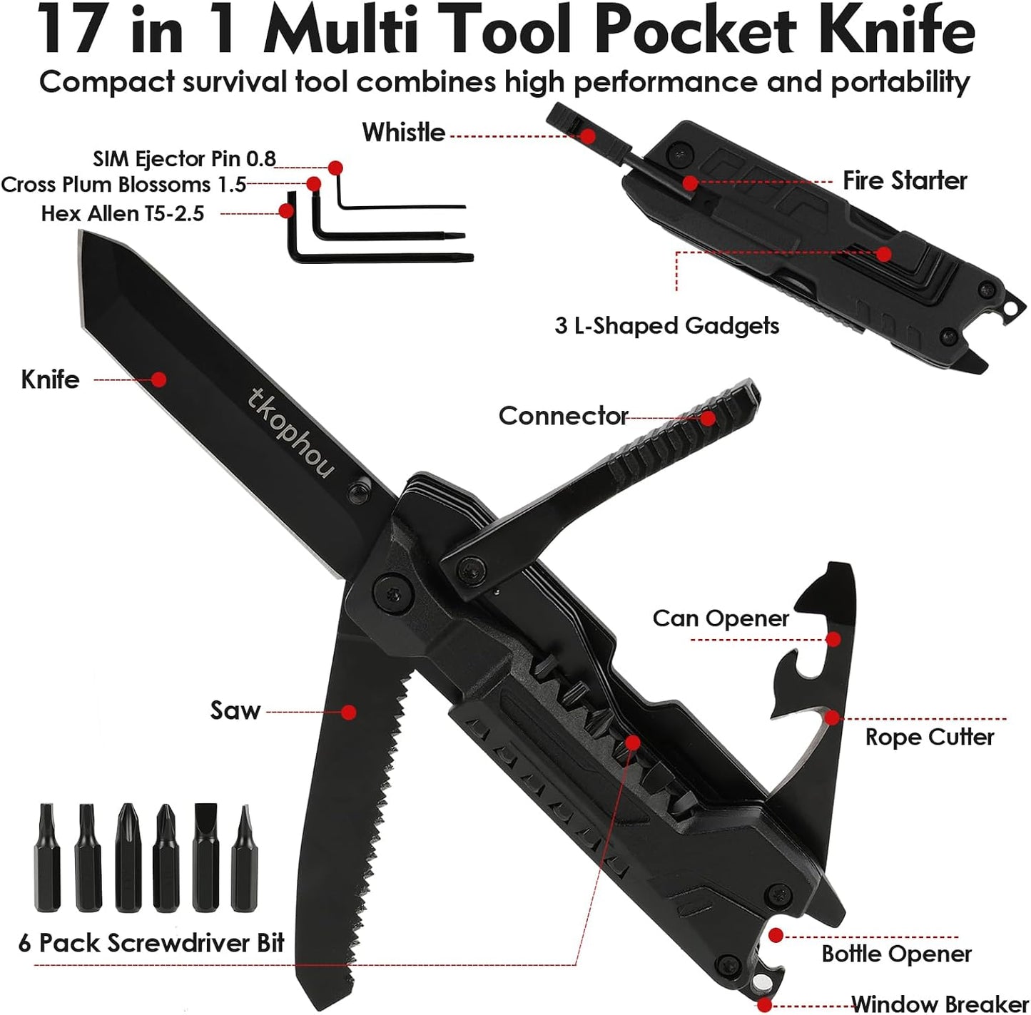 Cuchillo 17en1 plegable para hombres campamento senderismo
