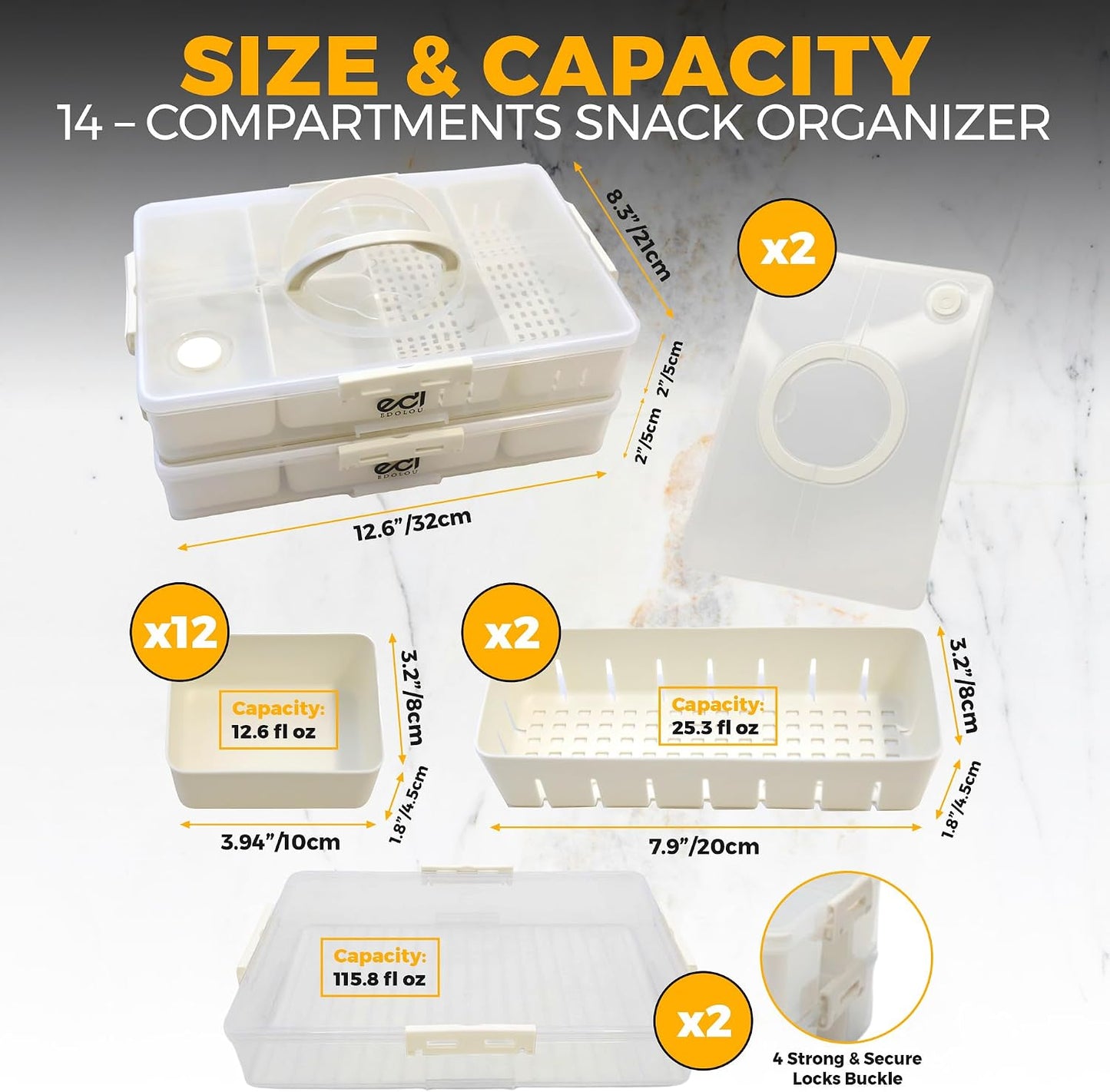 Caja aperitivos apilable 14 compartimentos reutiliz.