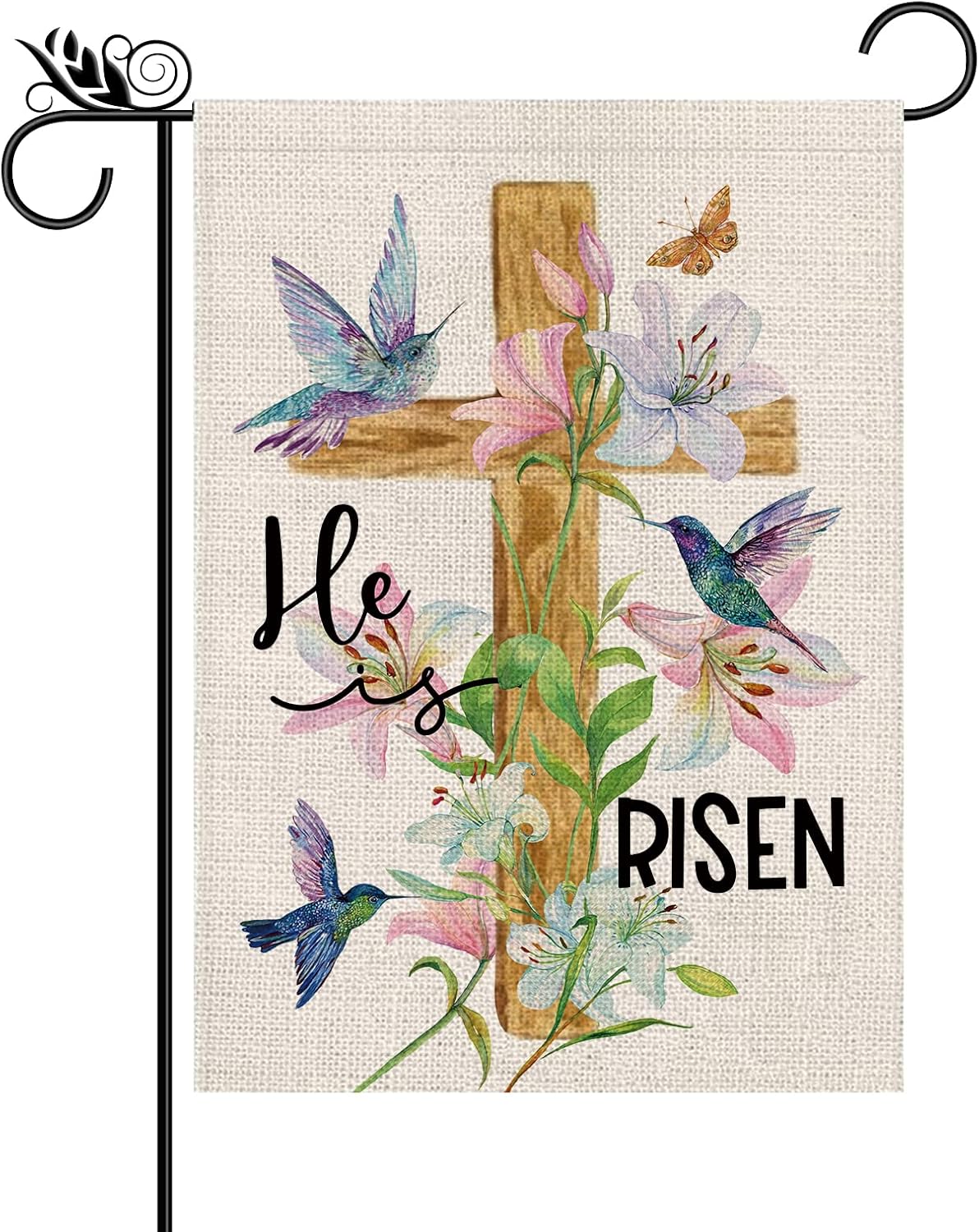 Bandera Pascua Jardín Cruz Cristiana 12.5x18pulg Arpillera Vertical