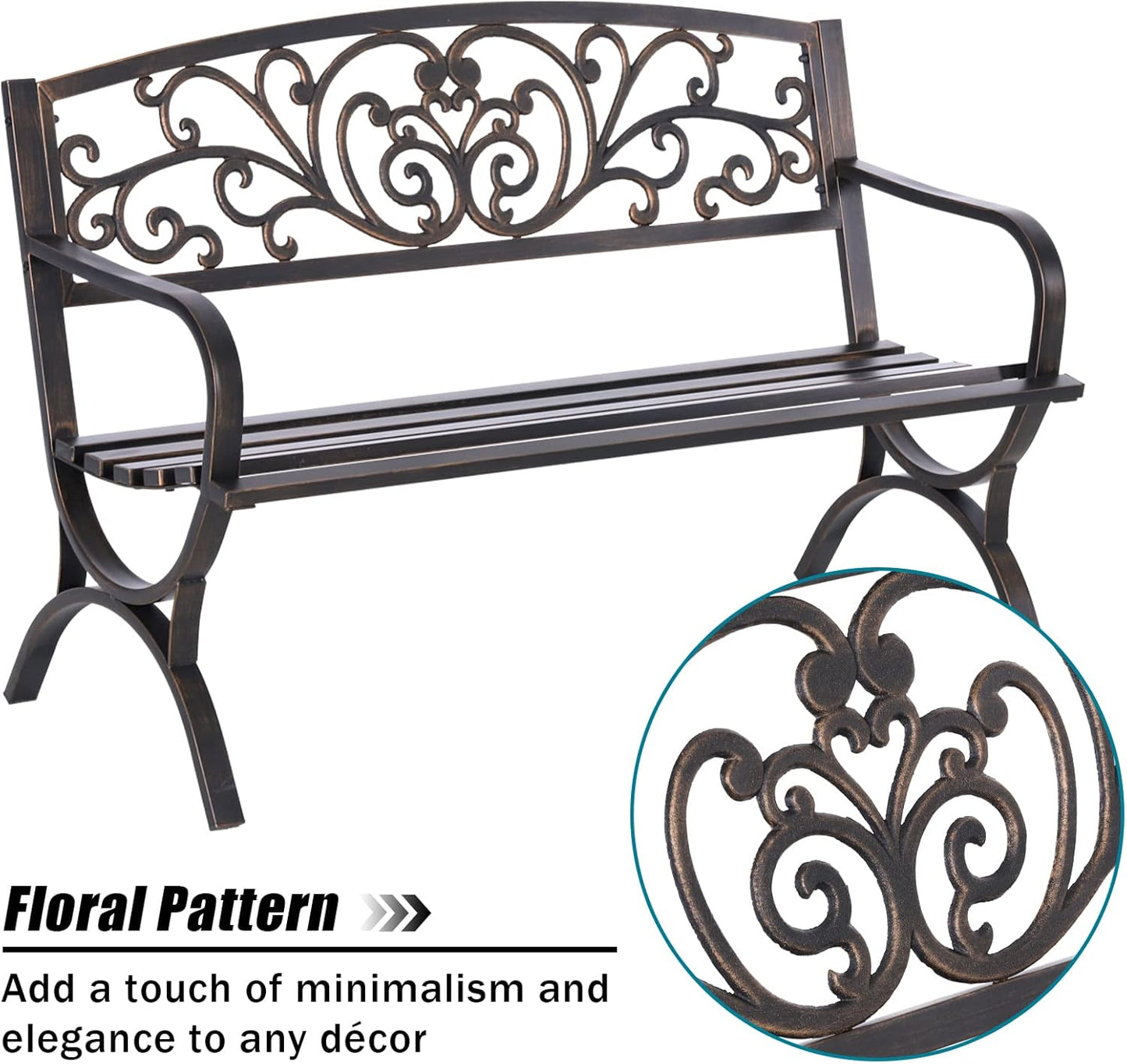 Banco jardín hierro fundido 50pulg patas arco bronce