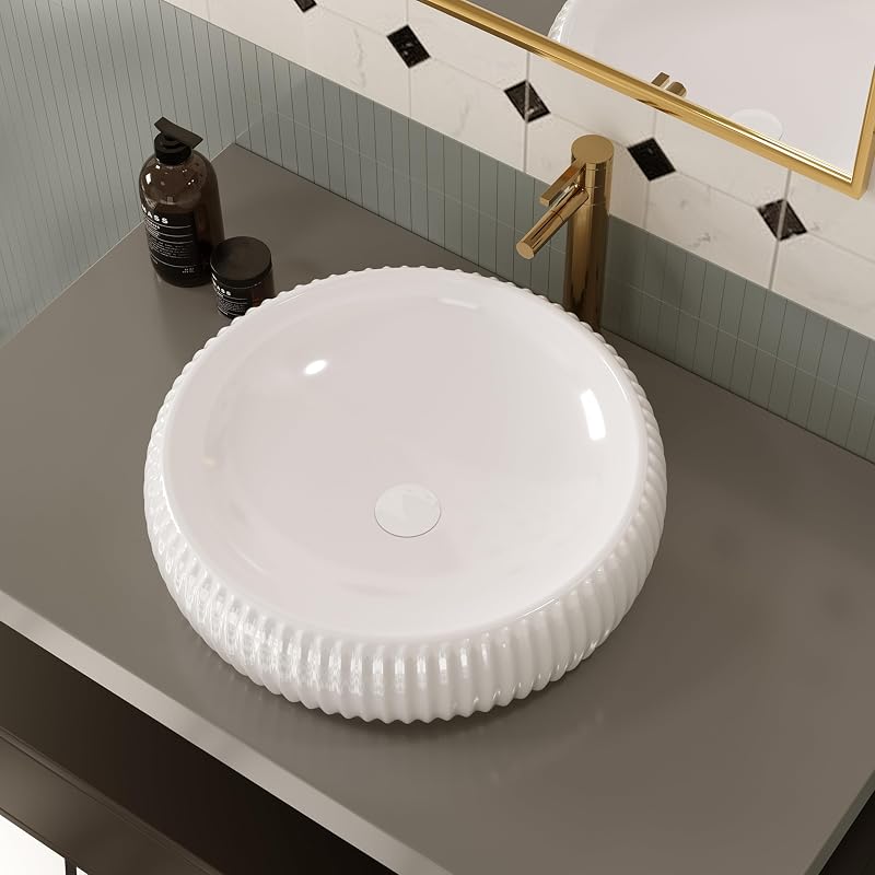 Lavabo redondo sobreponer encimera porcelana blanco 16.5x4.9