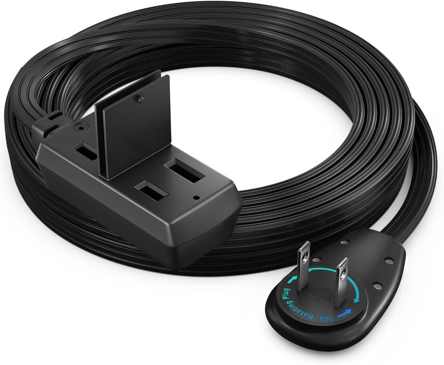 Cable extensión 10ft 2 clavijas enchufe giratorio 360° UL negro
