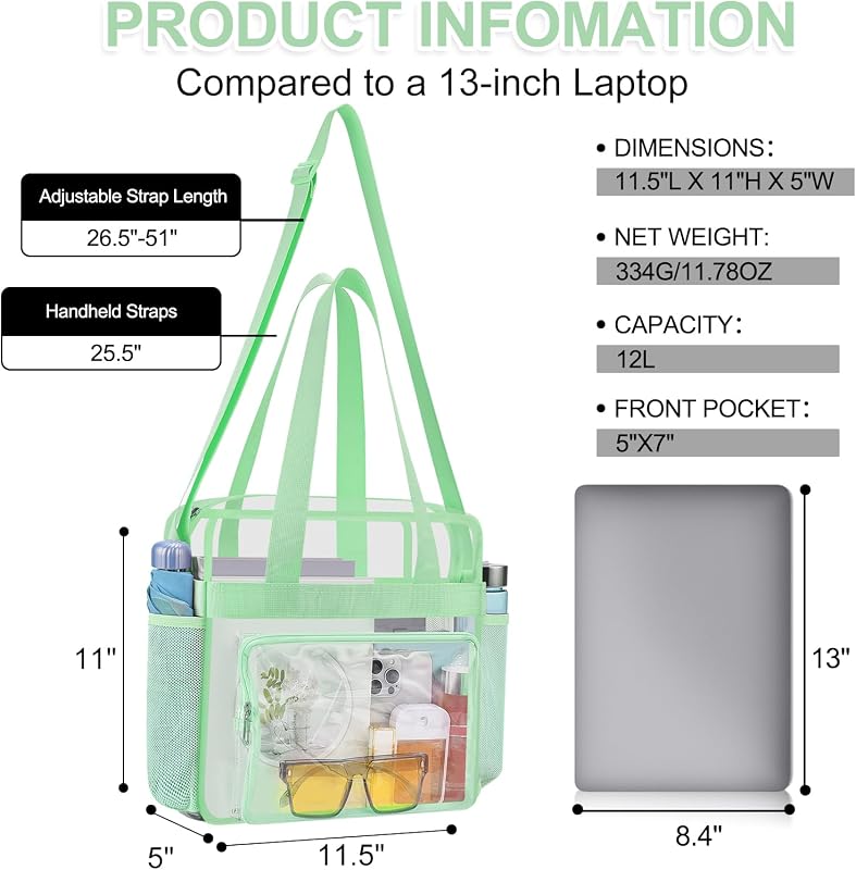 Bolsa transparente para eventos deportivos 12x6x12