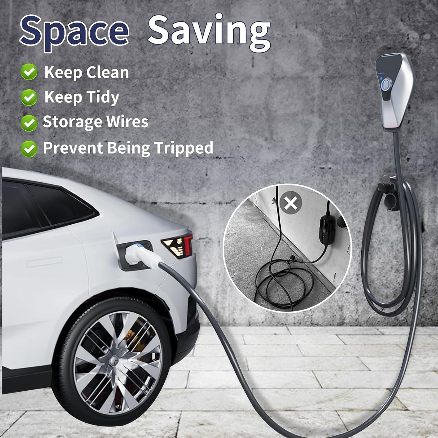Soporte cargador EV pared funda cables base enchufe coche