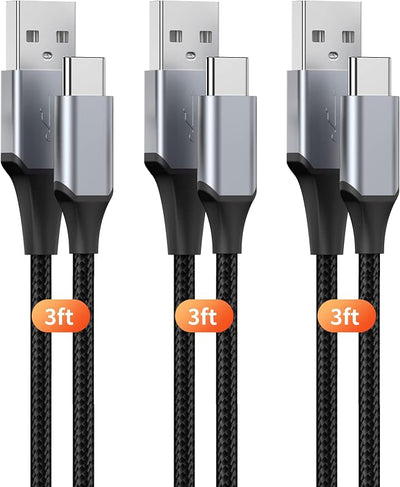 Cable USB-C 3A carga rápida 3 pzas USB A a C negro