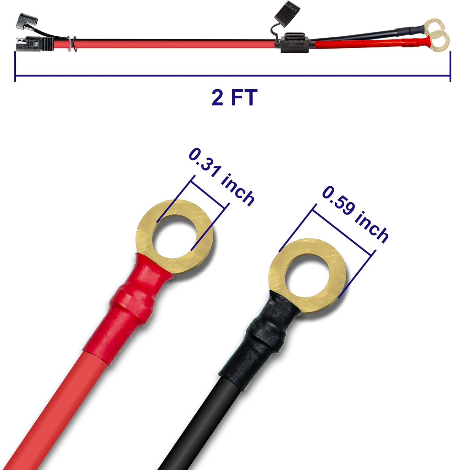 2 Cables Carga 10 AWG 2pies Conectores SAE 2pines 15-20A
