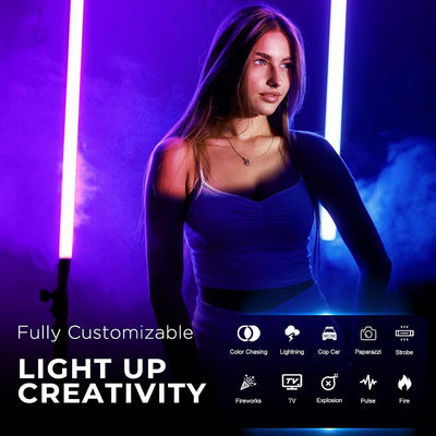 Tubo luz RGBWW LED 2ft control APP DMX CRI97 para estudio