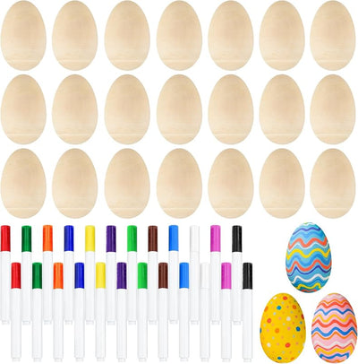 Juego 12 huevos de madera con bolígrafos multicolores para niños
