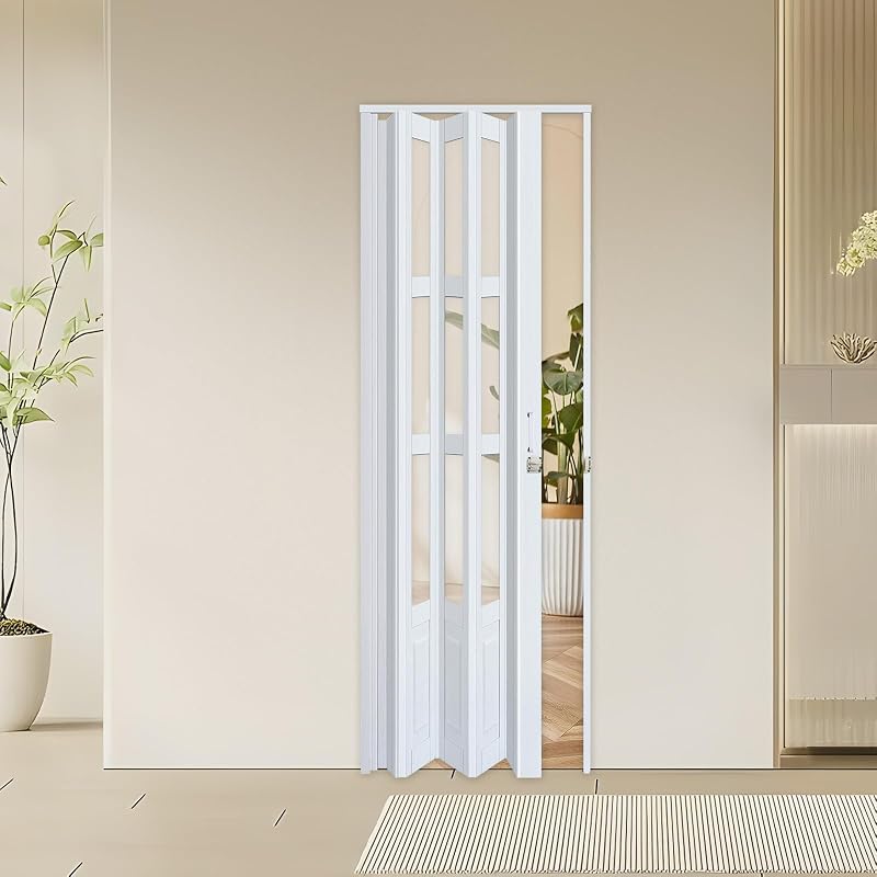 Puerta acordeón 36x80" transparente blanco con cerradura