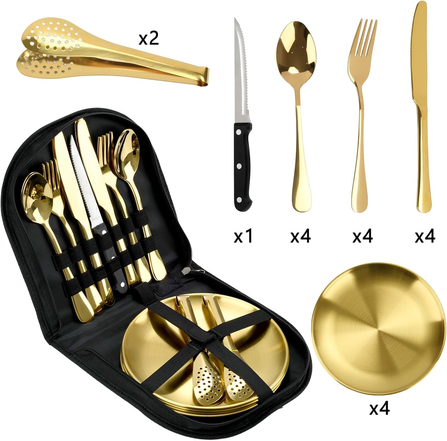 Set 20 Pzas Cubiertos Acero Inox Dorado