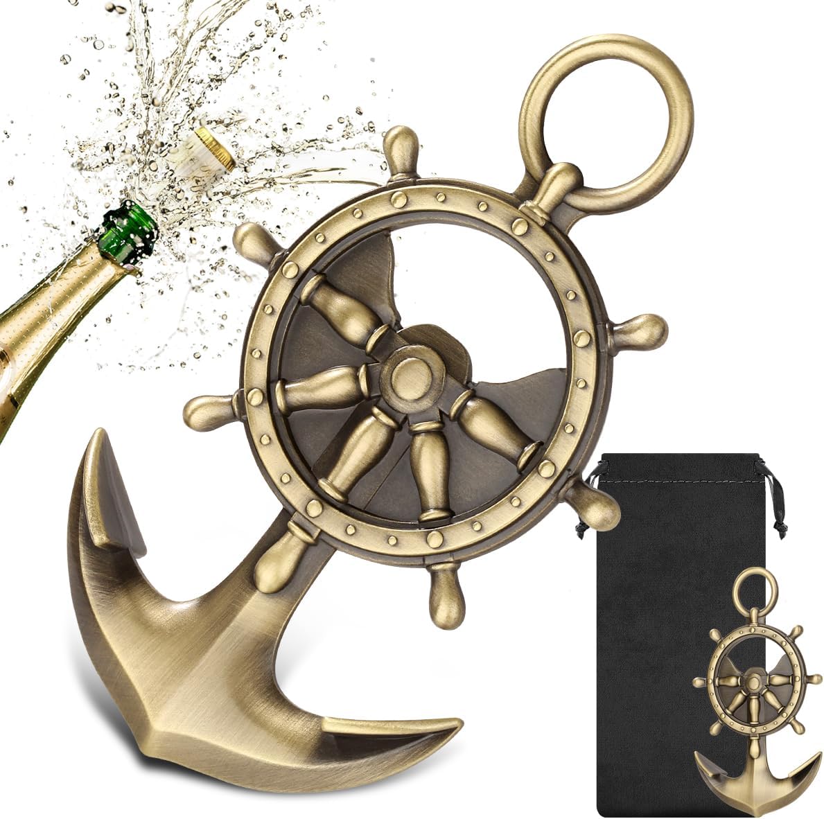 Abrebotellas de ancla regalos náuticos para hombres papá herramienta de bronce con bolsa