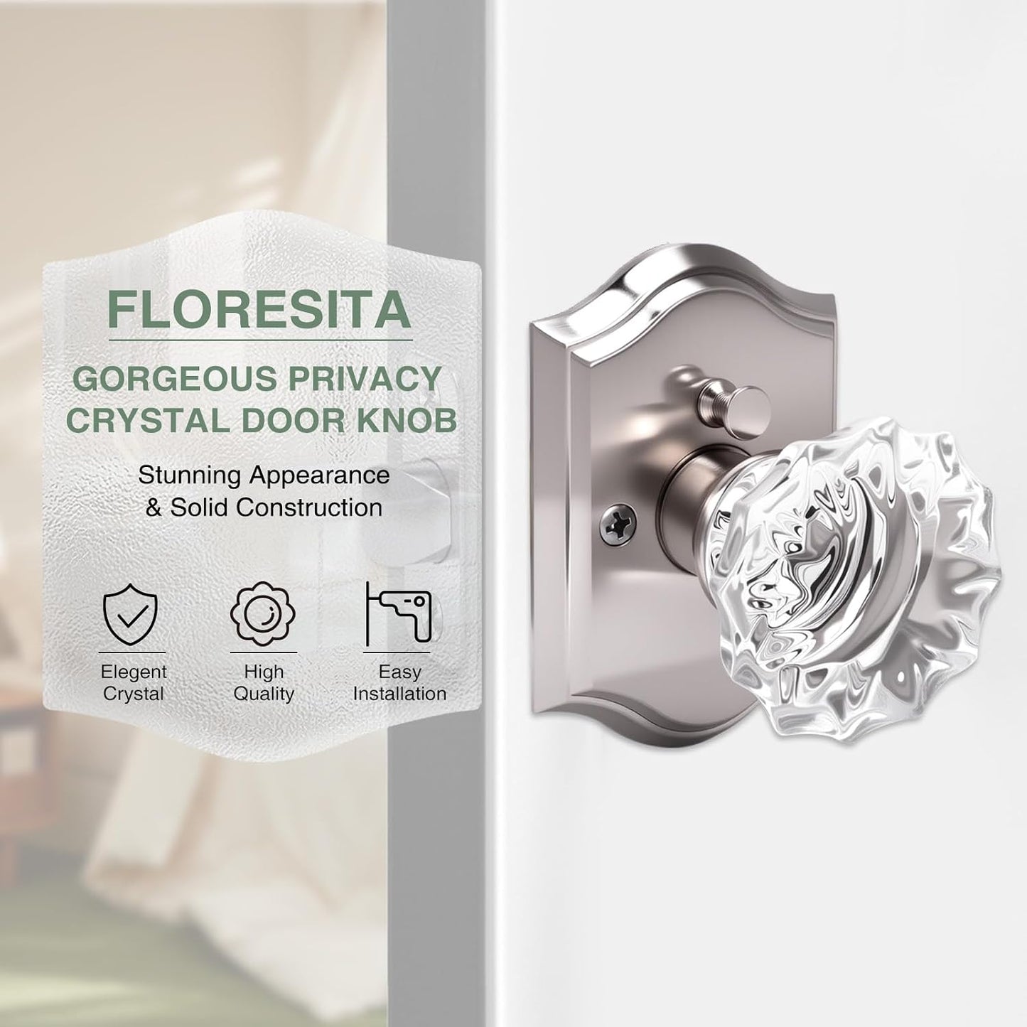 Pomo puerta vidrio níquel satinado forma rosa dormitorio
