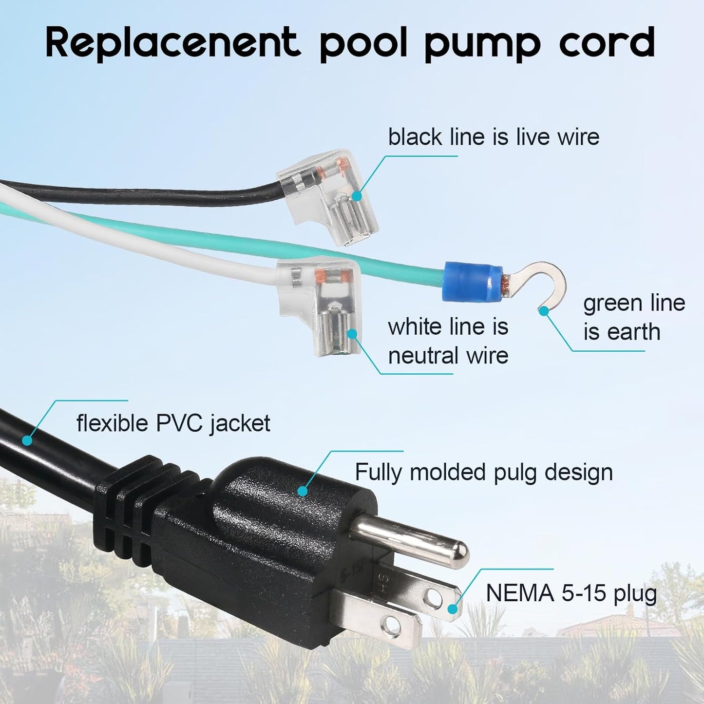 Cable alimentación bomba piscina Hayward 6" 3clavijas