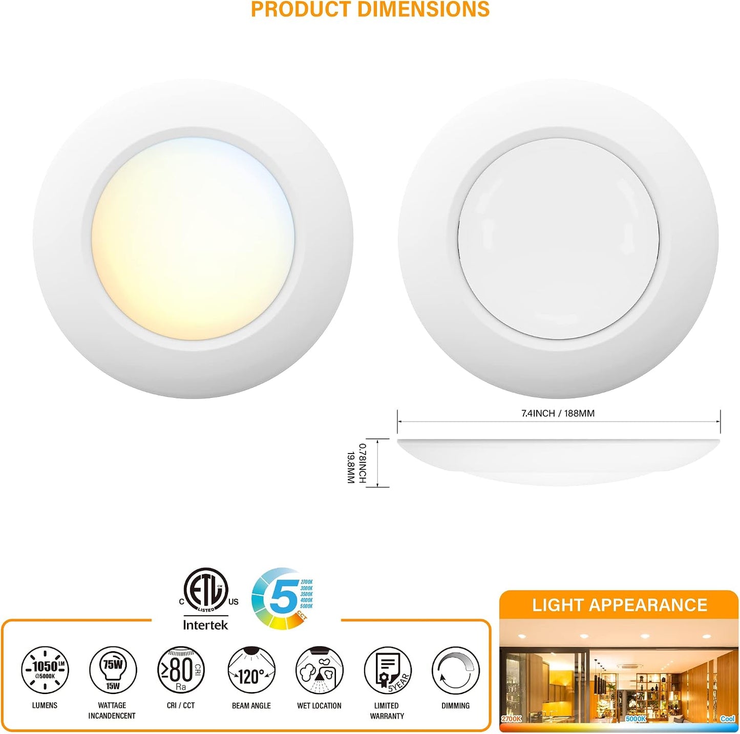 8 Pack Luces LED 6pulg Empotrable 5CCT 15W