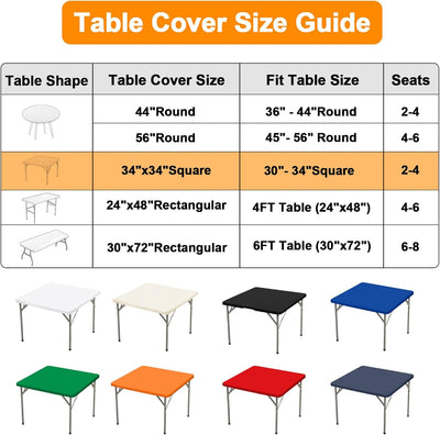 Mantel cuadrado elástico 34x34pulg negro para mesas y eventos
