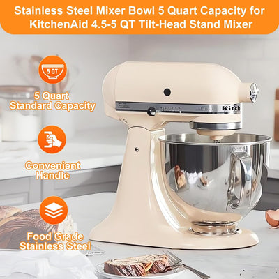 Tazón acero inox 5qt comp KitchenAid K45SS KSM75 KSM90