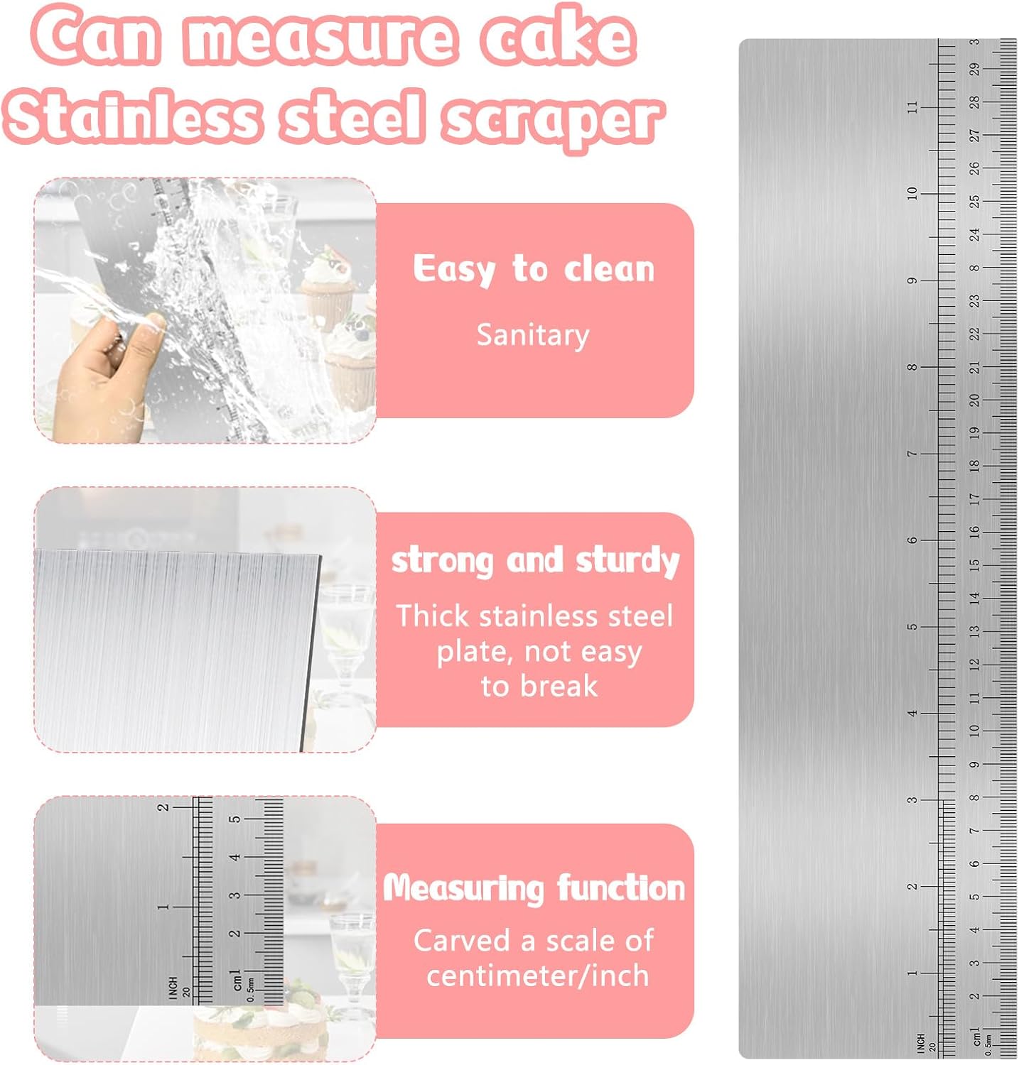 Rascador pasteles acero inox 12pulg y raspador metal suave hornear
