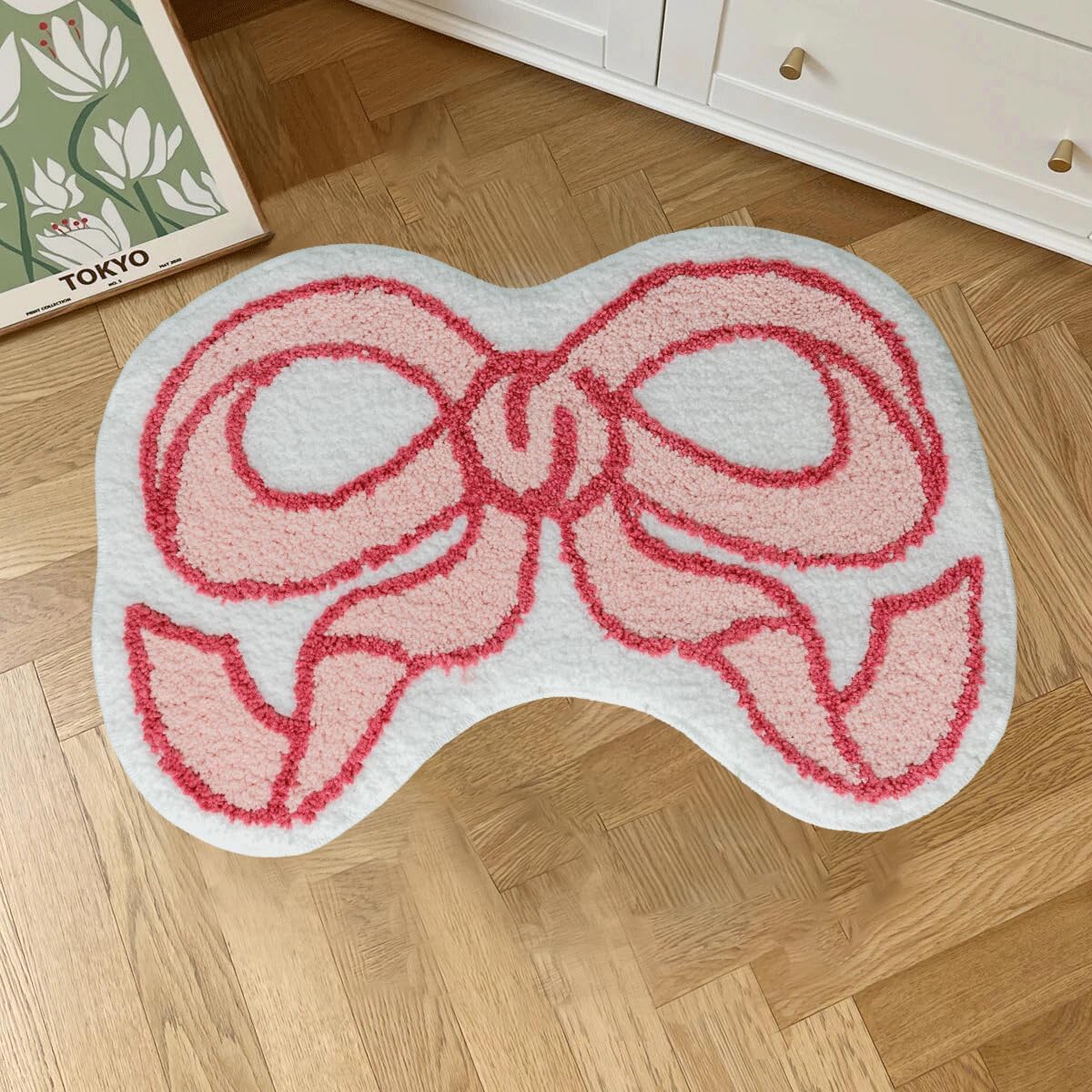Alfombra baño moño rosa microfibra antideslizante
