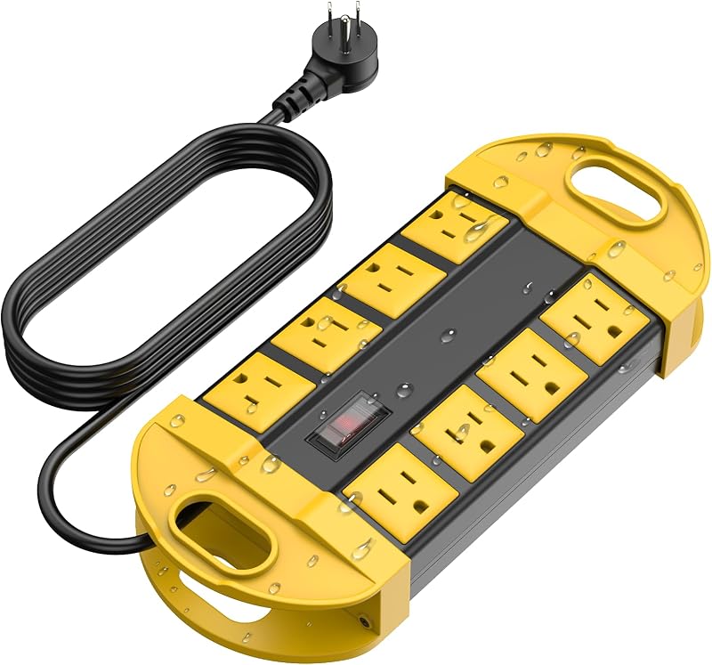 Regleta exterior 8 enchufes cable impermeable 25 ft amarillo