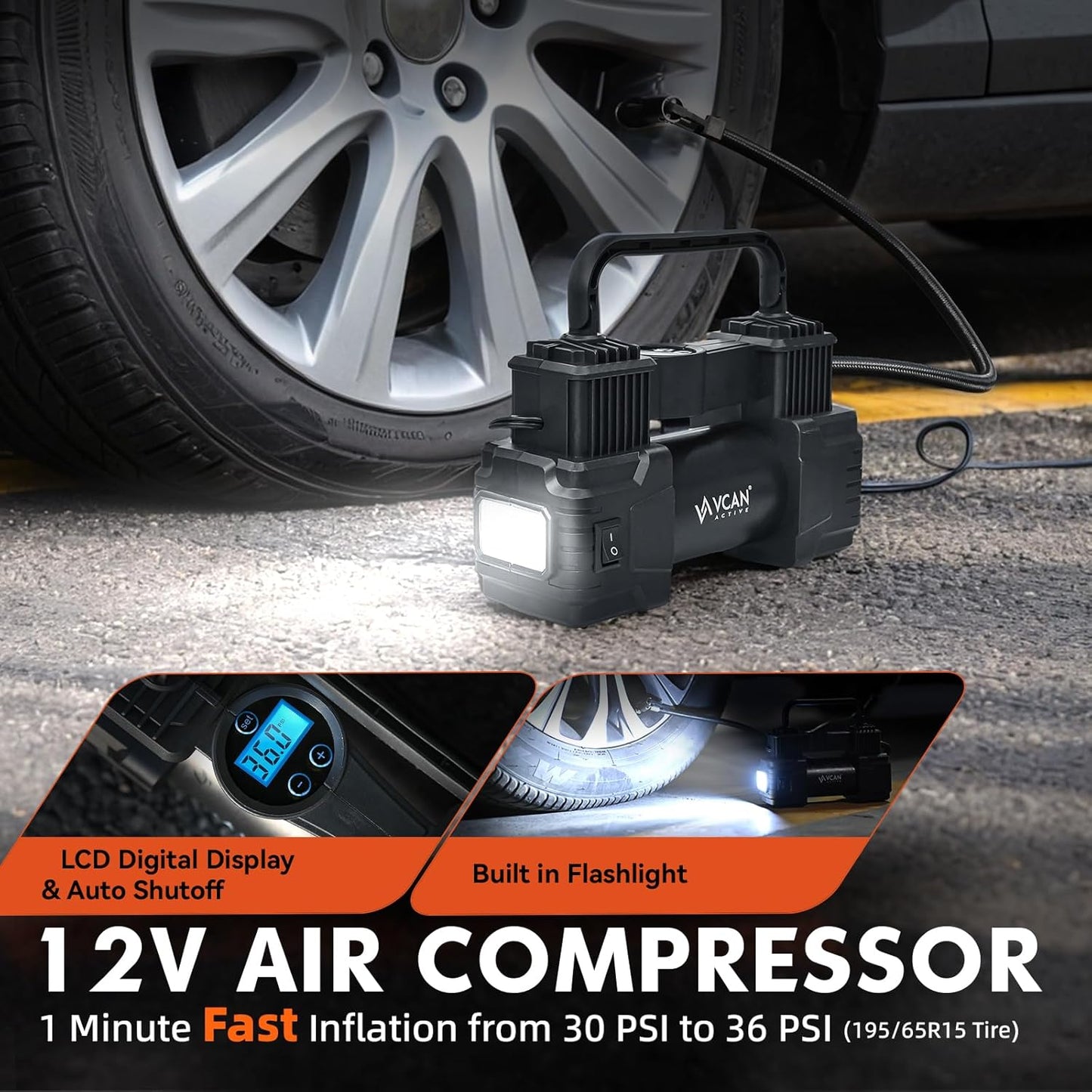 Kit emergencia auto compresor aire cables puente