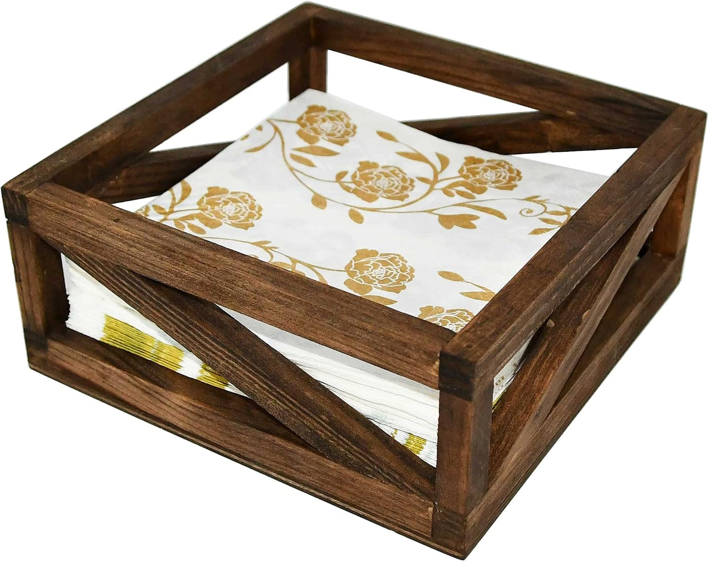 Servilletero madera maciza marrón rústico para cocina y oficina