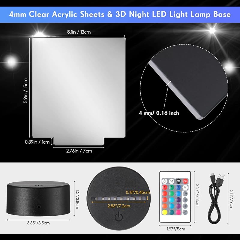 Set 12 láminas acrílicas LED nocturna 3D con control remoto