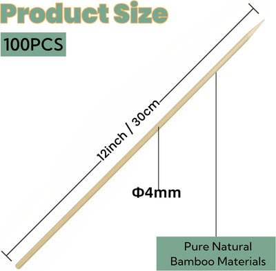 Brochetas bambú 12pulg para asar 100 pcs