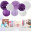 Faroles papel colgantes morado y blanco pompones 15uds fiesta