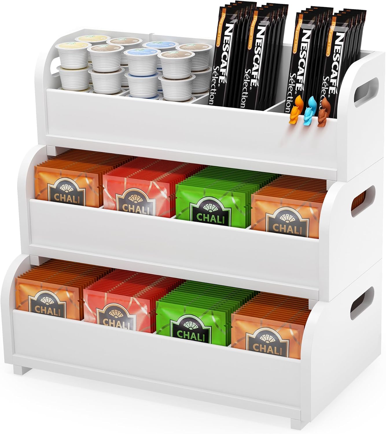 Organizador bolsitas té bambú 3 niveles pared cocina