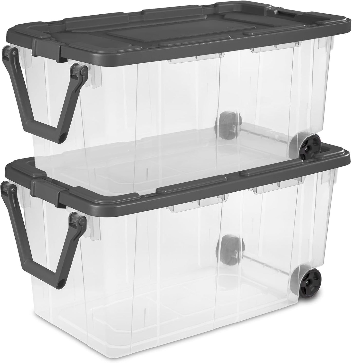 2 Cajas Apilables Plástico Transparente 160qt con Tapas