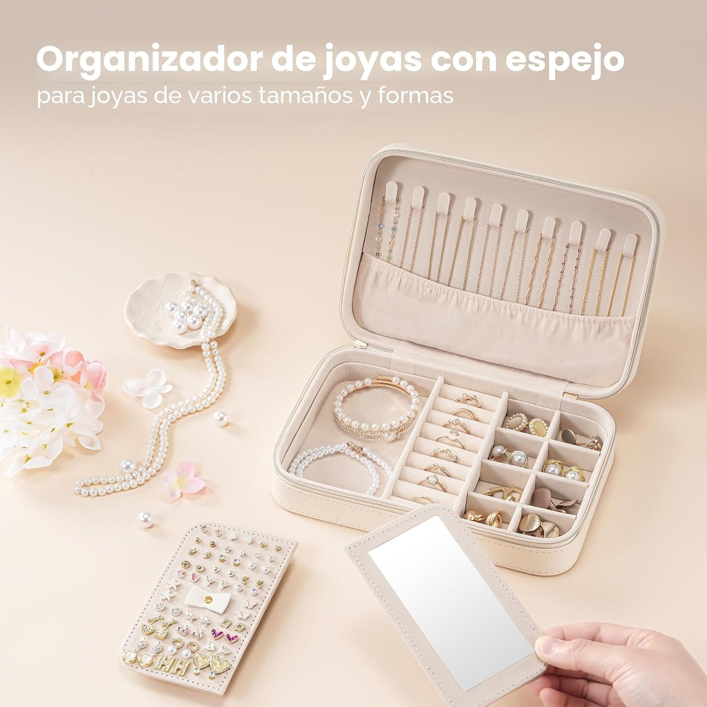 Joyero viaje para mujer y niña con espejo y bolsa
