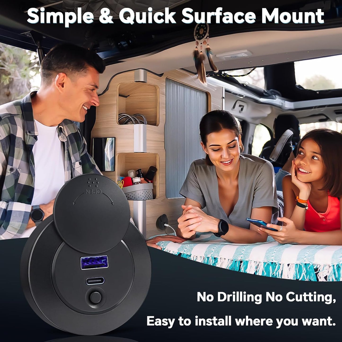 Cargador USB caravana dual 50W 12V PD tipo C y USB-A