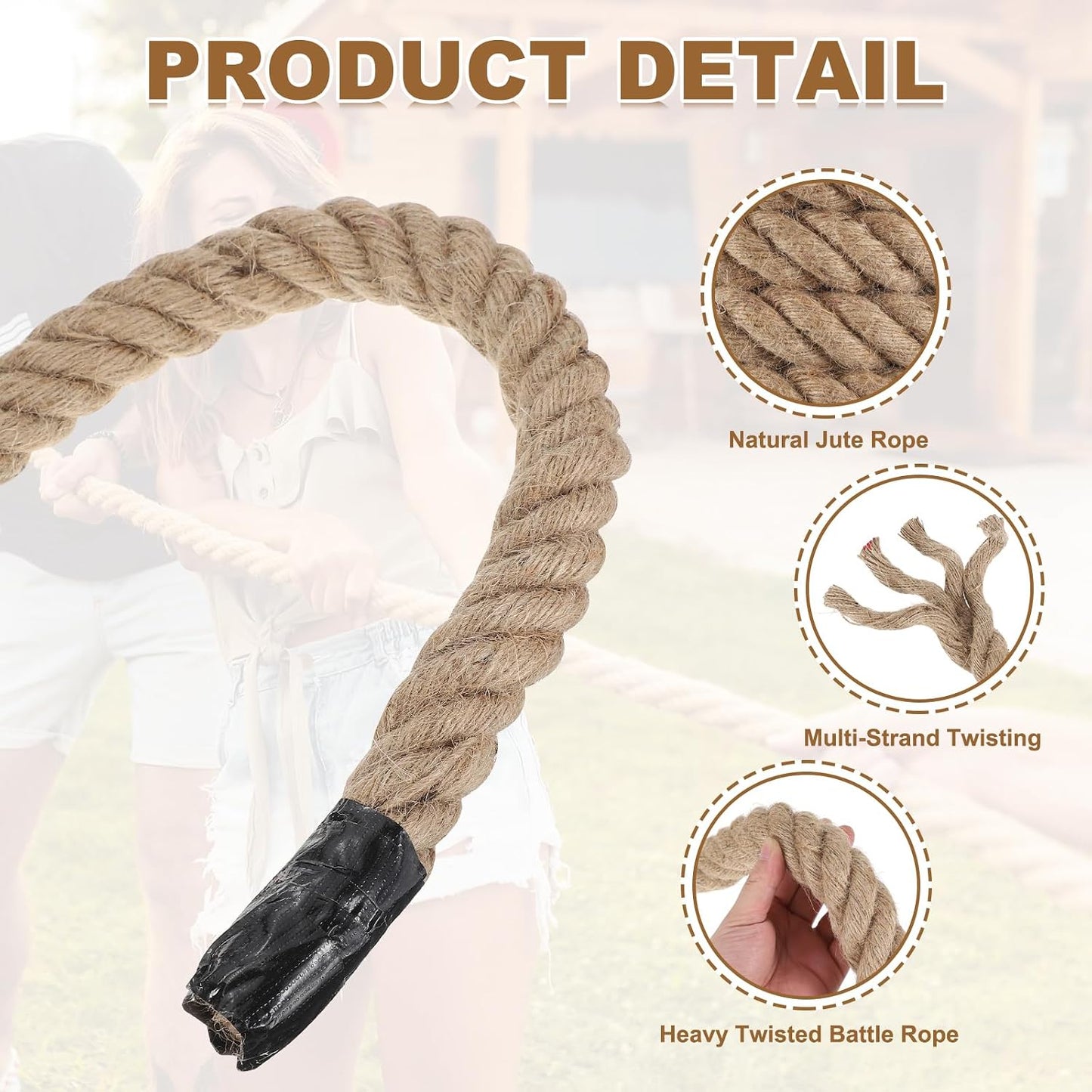 Cuerda yute 1.3pulg x66ft gruesa con cintas manualidades