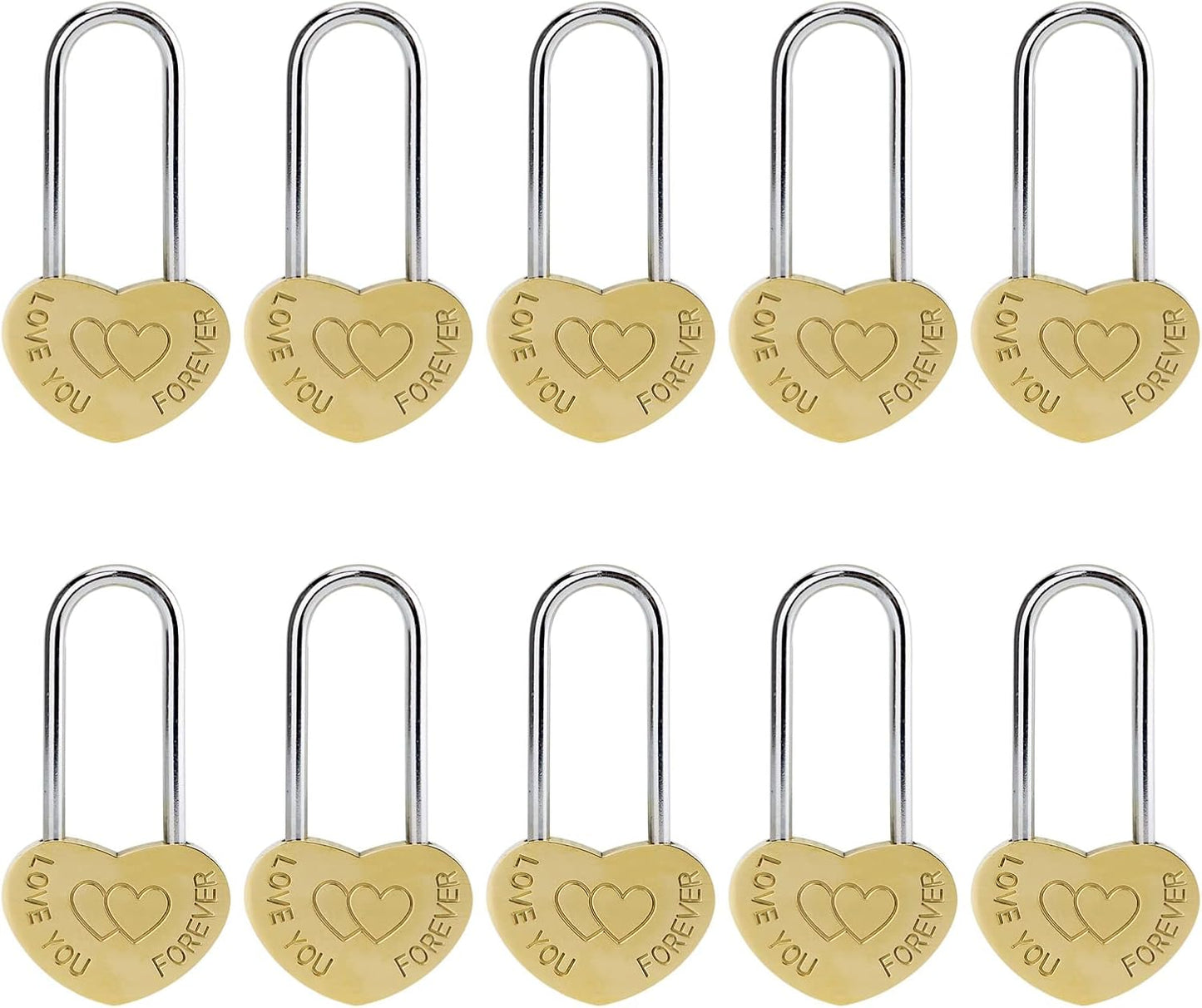 10 Candados Corazón 3.5x1.969pulg Sin Llave Amor Eterno