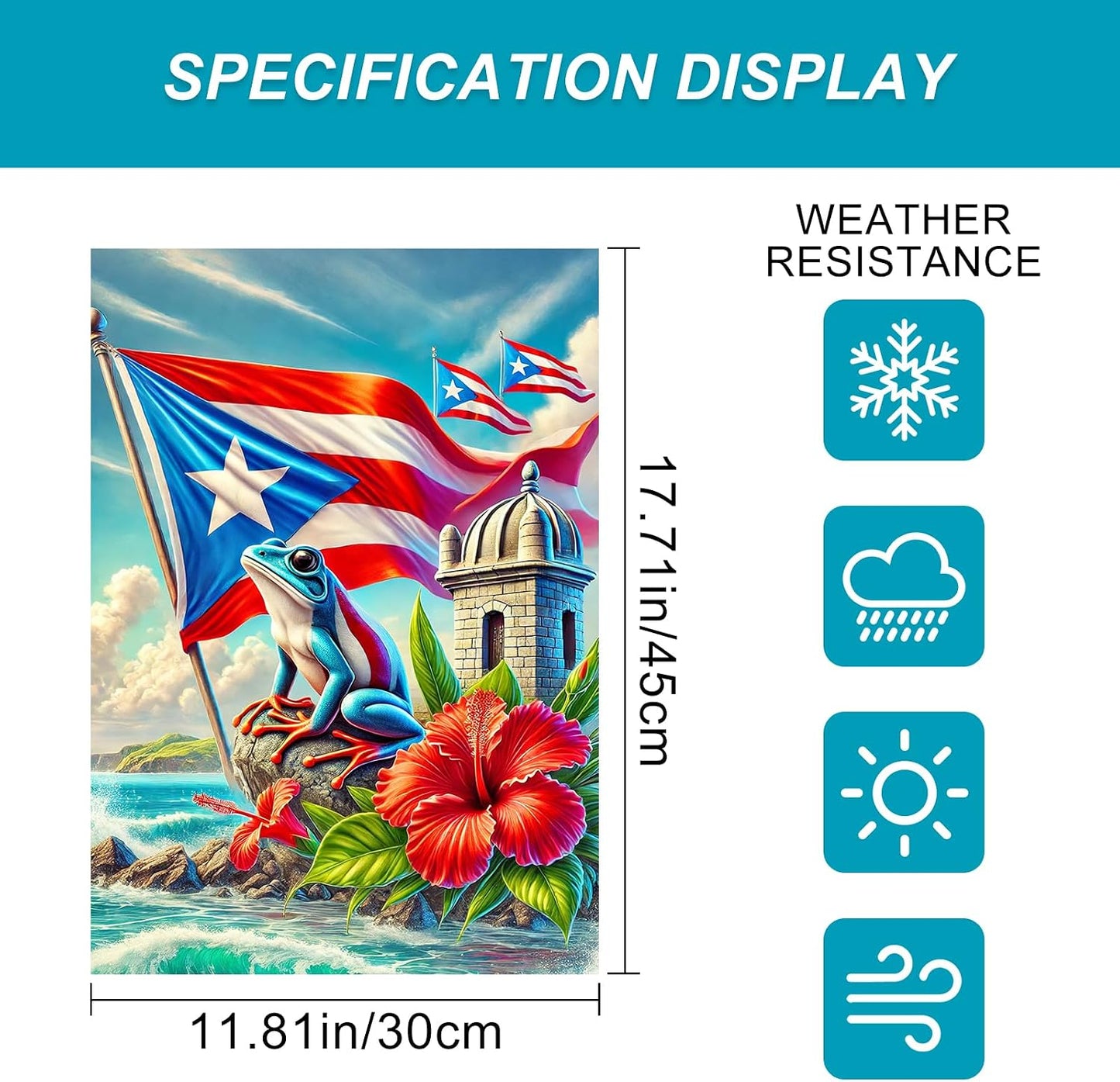 Bandera Puerto Rico 12x18" rana coqui hibisco