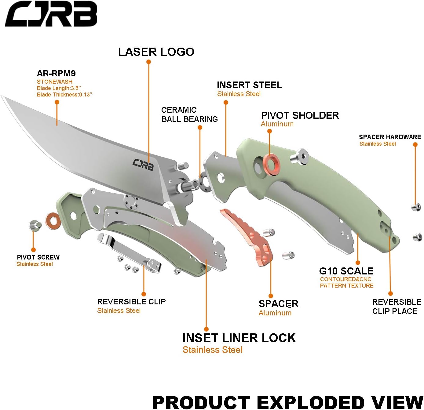 Cuchillo táctico plegable acero en polvo G10 EDC al aire
