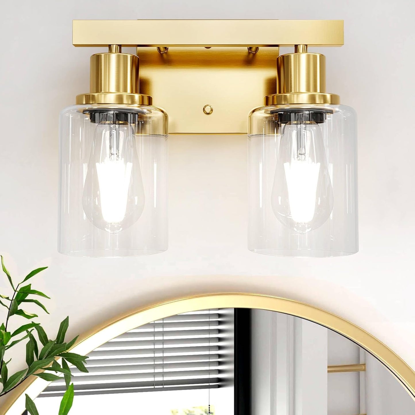 Lámpara Tocador 2 Luces Oro Cepillado Vidrio Transparente