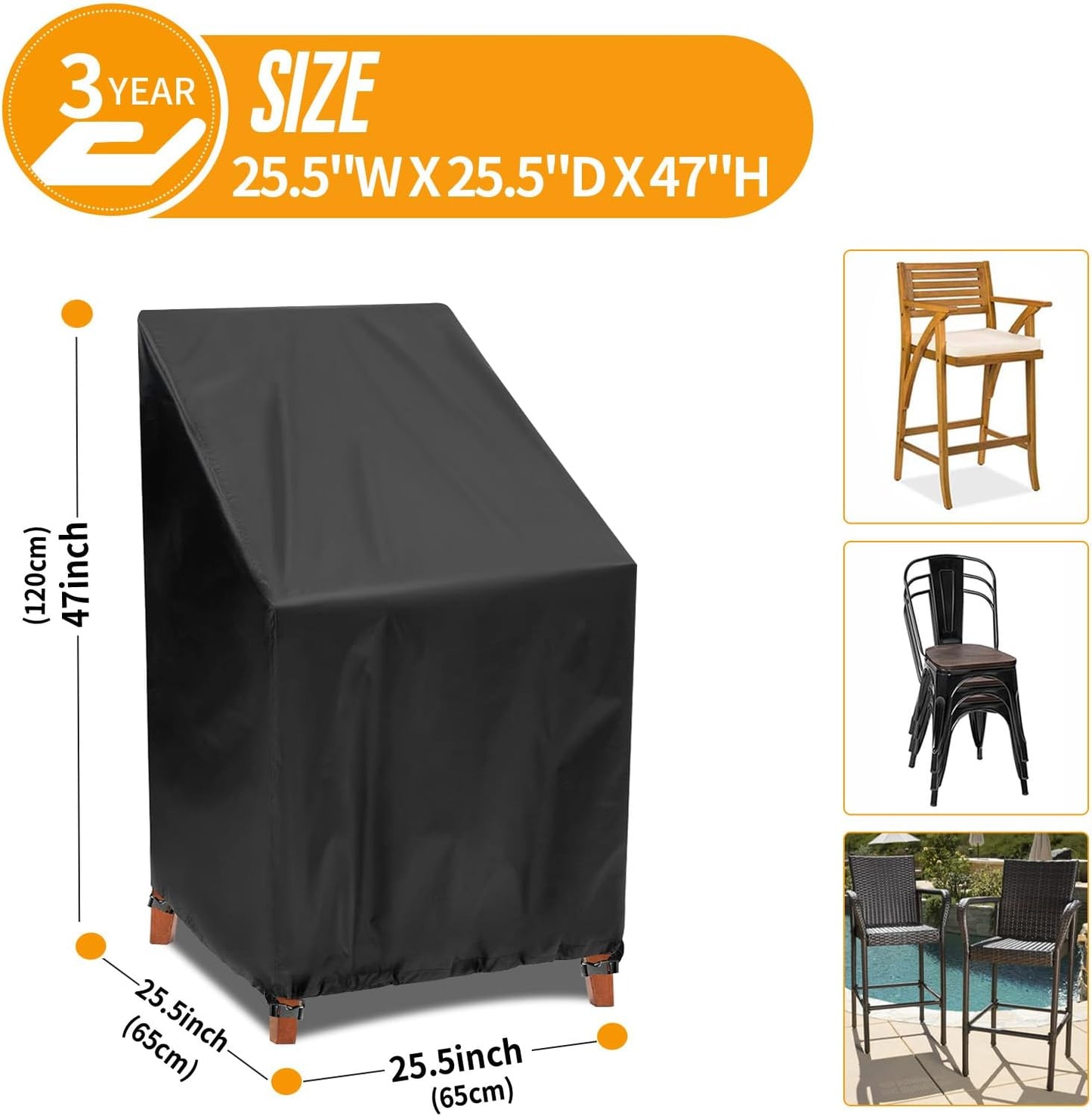 Fundas sillas patio impermeables UV 25.5x25.5x47pulg