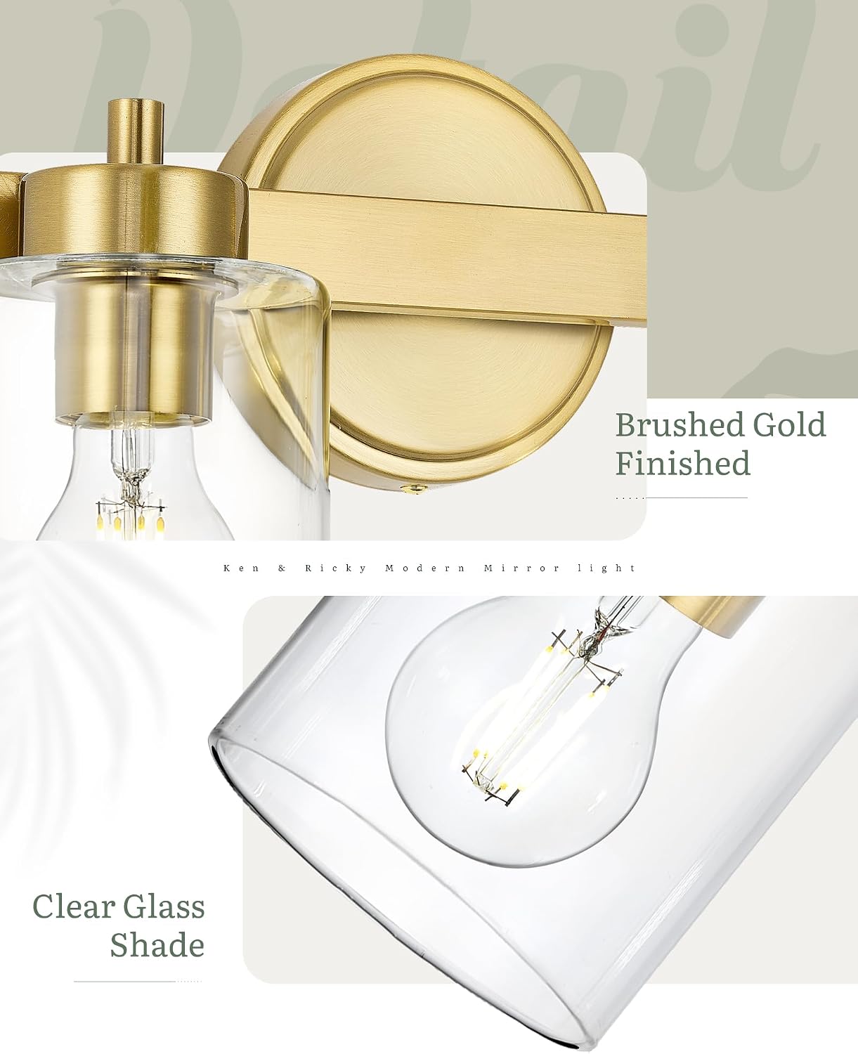 4 Luces Tocador Baño Oro Cepillado Pantalla Vidrio 62.5cm