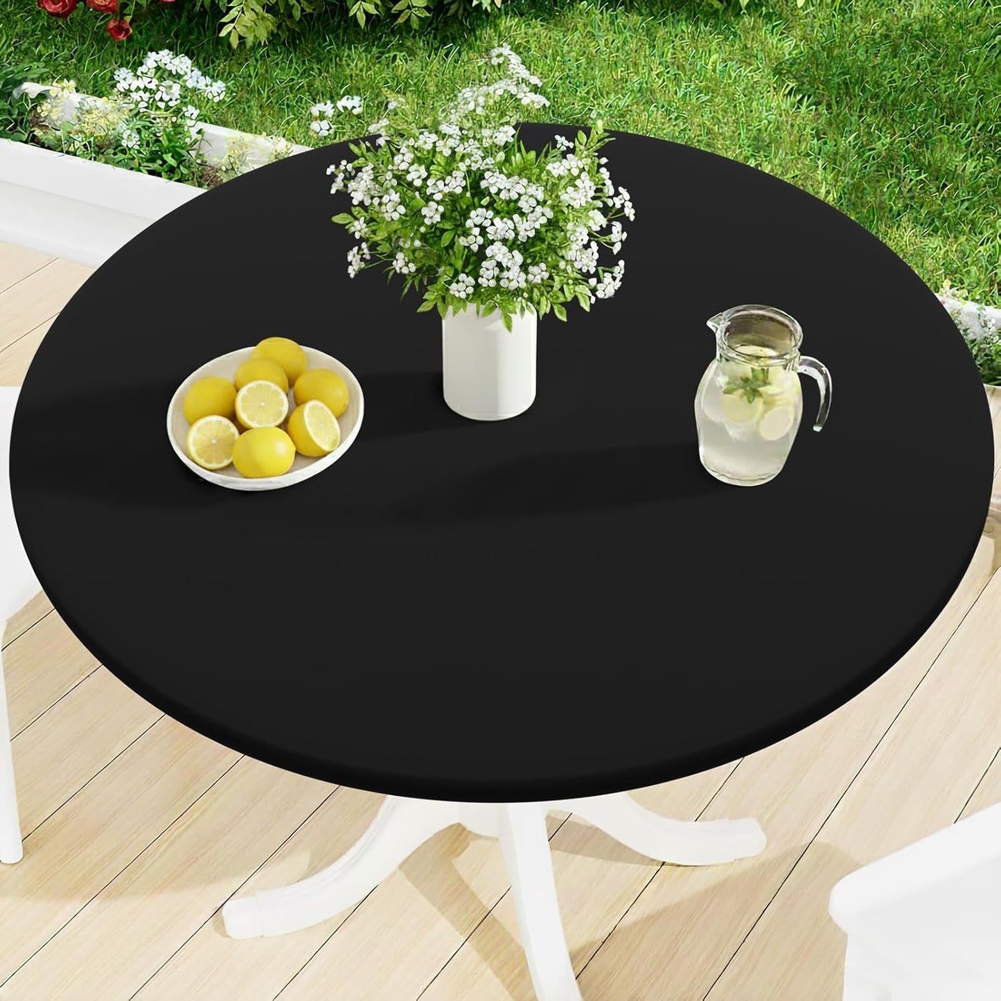 Mantel redondo elástico para mesas 18-24 pulg negro