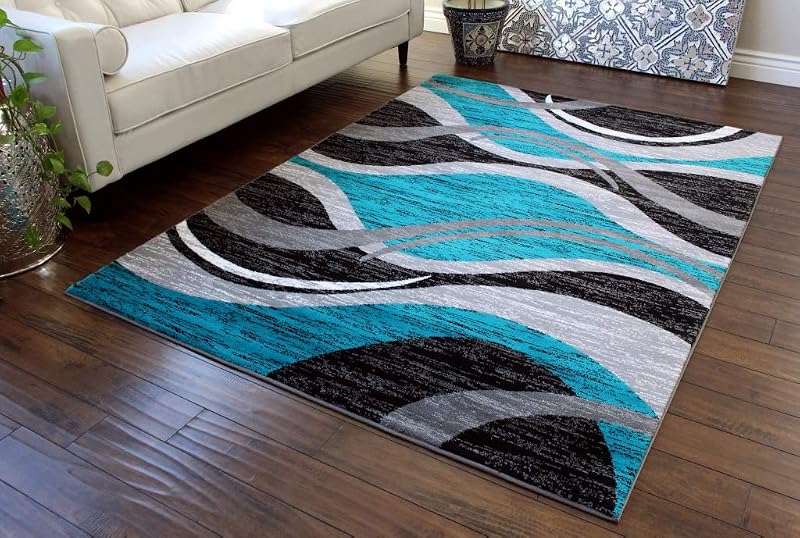 Alfombra moderna turquesa gris blanco negro 5x7ft