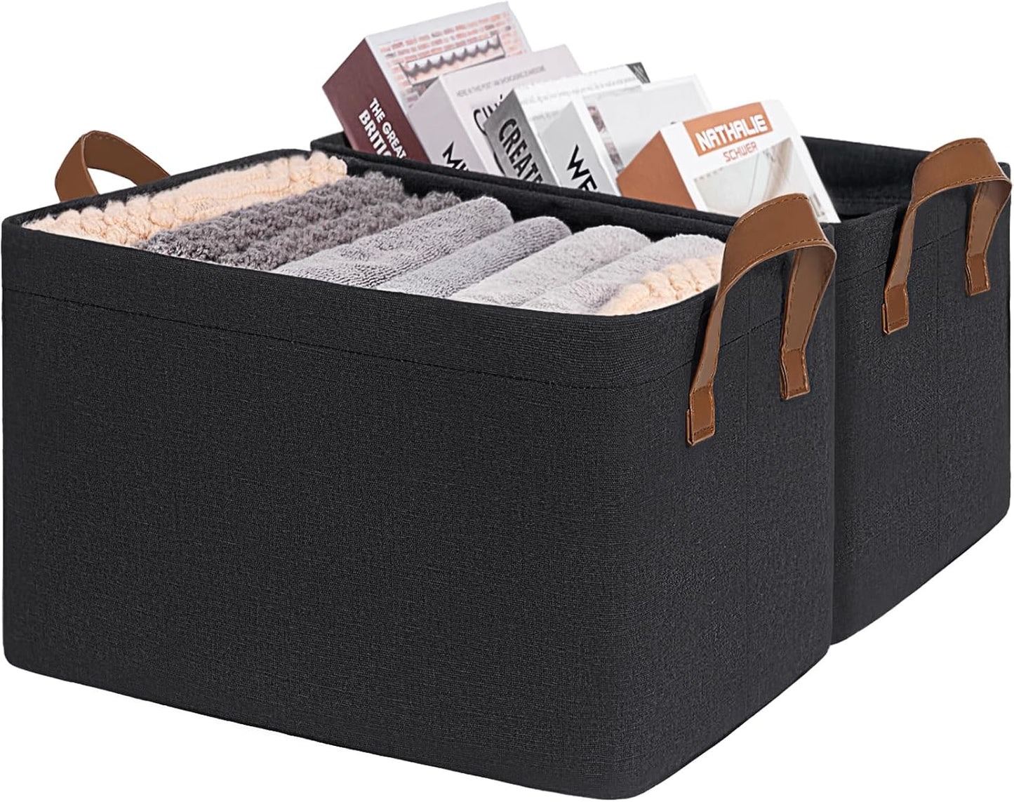Contenedor tela negra para ropa y juguetes 16x11x9pulg set 2